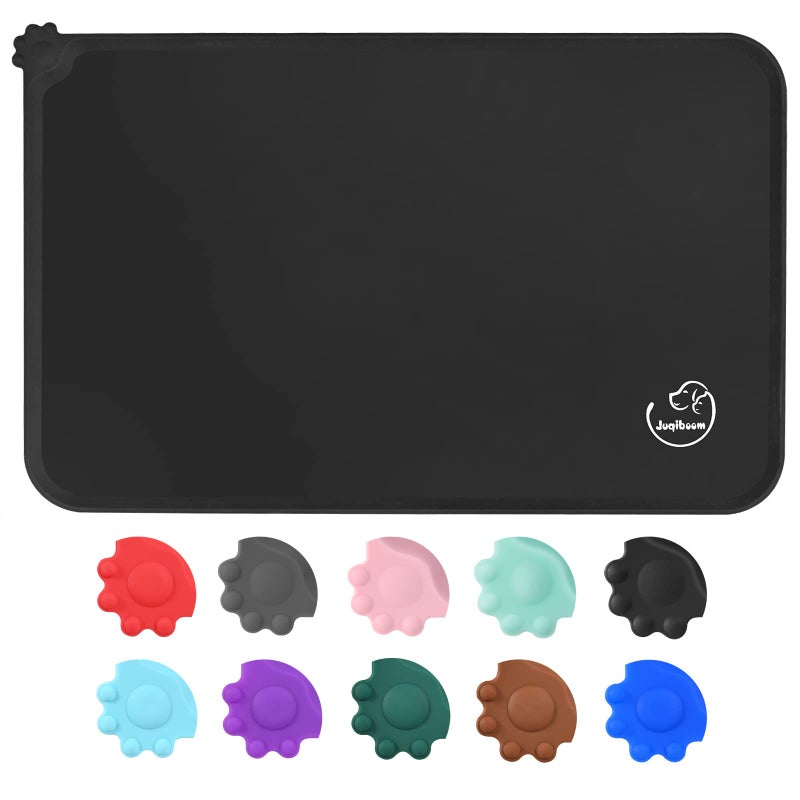 Juqiboom Silicone Waterproof Dog Cat Pet Feeding Mats, Non Slip, Easy Clean Pet Dog Cat Bowl Mats Placemat (24" x 16") Black - Image 1